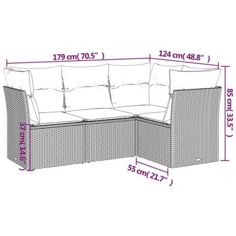 Set Divano da Giardino 4pz con Cuscini Grigio Chiaro Polyrattan - Foto 3