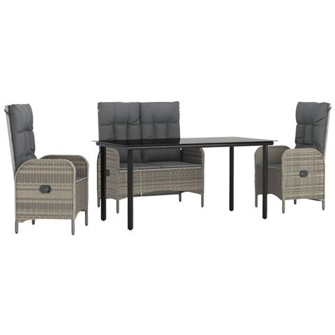 Set da Pranzo da Giardino 4 pz con Cuscini in Polyrattan Grigio - Foto 1