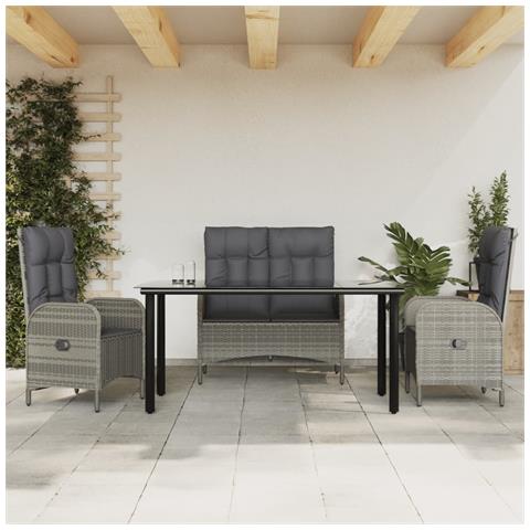 Set da Pranzo da Giardino 4 pz con Cuscini in Polyrattan Grigio - Foto 2