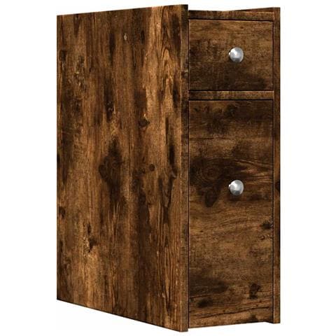 Armadietto da Bagno Stretto con Ruote Rovere Fumo in Truciolato - Foto 1
