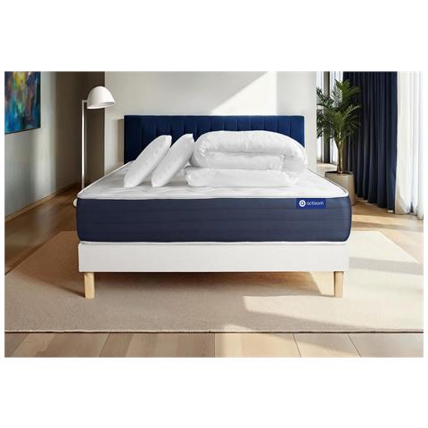 Pacchetto Letto Completo - Materasso 140x200cm + Box Spring Con Doghe (in Kit) + 2 Cuscini + Piumino - Actilatex Sleep - Foto 1