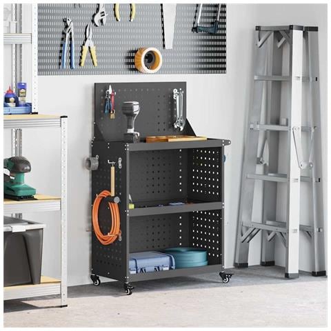 Carrello per Attrezzi con lo scaffale Nero 65 x 35 x 111 cm - Foto 2