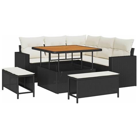 Set Divano da Giardino con cuscino 8 pcs Nero e crema - Foto 1