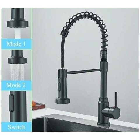 Rubinetto per lavello da cucina, Blackswan, tipo M364, modello nero, con doccia mobile e 2 modalità, misura 41 cm - Foto 2