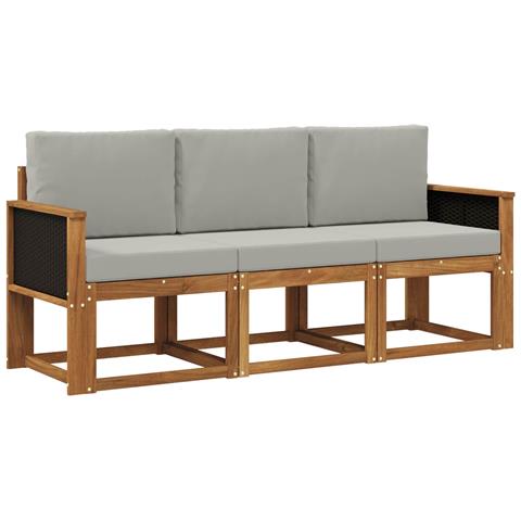 Set di divani da esterno 3 pcs Naturale e Grigio Chiaro - Foto 1
