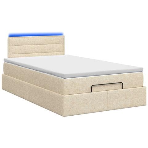 Letto Ottomano con Materasso e LED Crema 120 x 190 cm Tessuto - Foto 9