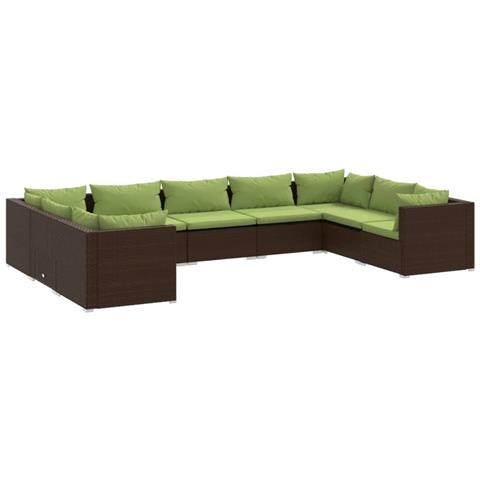 Set Divani Da Giardino 9 Pz Con Cuscini In Polyrattan Marrone - Foto 1