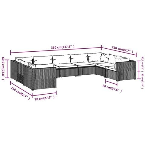 Set Divani Da Giardino 9 Pz Con Cuscini In Polyrattan Marrone - Foto 8