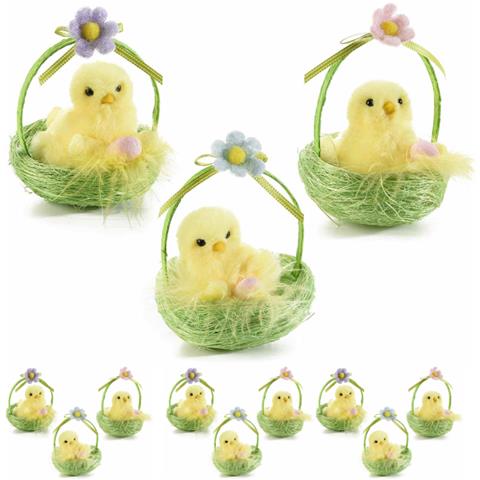 Cestini In Paglia Con Pulcino Decorazione Pasquale Per Casa E Negozi Idea Regalo Bambini -9 Pezzi - Foto 1