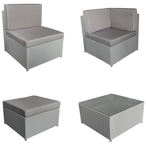 Bonifacioset Di Mobili Da Giardino In Resina Intrecciata Grigia 6 Posti - Cuscino Grigio - Foto 6