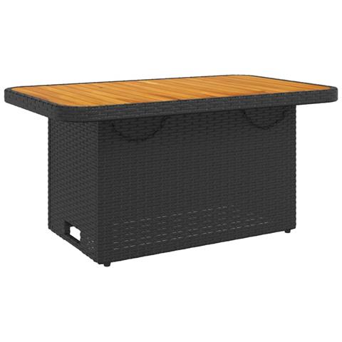 Tavolo Da Giardino Nero 90x55x71cm In Polyrattan E Legno Acacia - Foto 2
