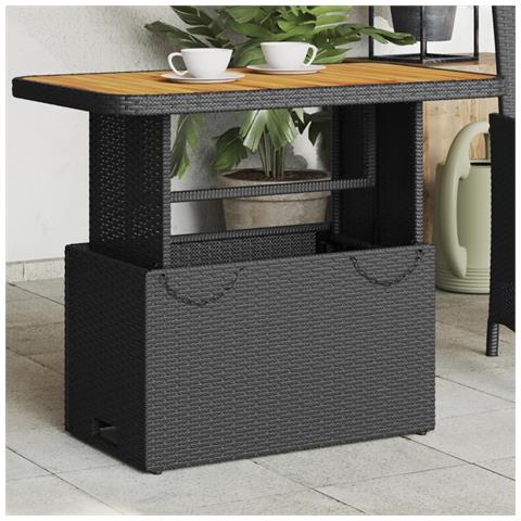 Tavolo Da Giardino Nero 90x55x71cm In Polyrattan E Legno Acacia - Foto 1