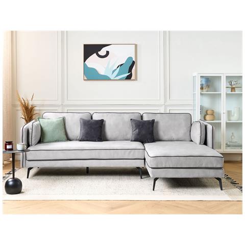 Divano Angolare 3 Posti Altan Velluto Grigio Chiaro Lato Sinistro - Foto 1