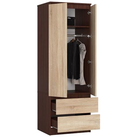 Armadio A 2 Ante Battenti E Cassetti S60, 60x51x180 cm, Colore Weng? e Sonoma Quercia - Foto 2