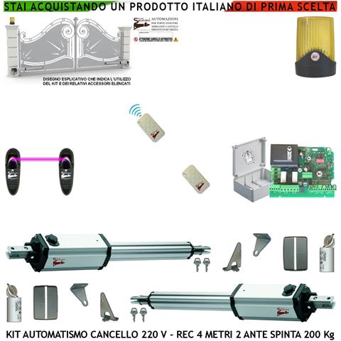 Kit Automatismo Cancello 4 Metri 2 Ante Motori 230 V Stelo Retrattile Autobloccante Due Radiocomandi Fotocellule Faro - Foto 1