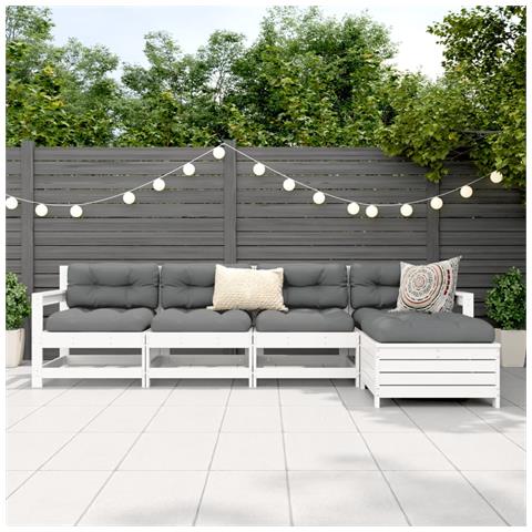 Set Salotto Da Giardino 5 Pz Bianco In Legno Massello Di Pino - Foto 3