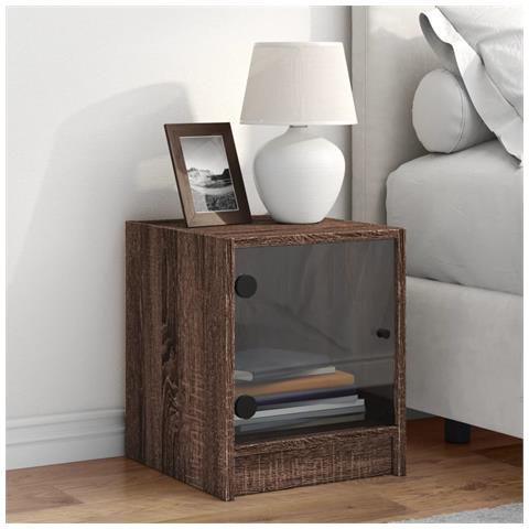 Comodino Con Anta In Vetro Rovere Marrone 35x37x42 Cm - Foto 3