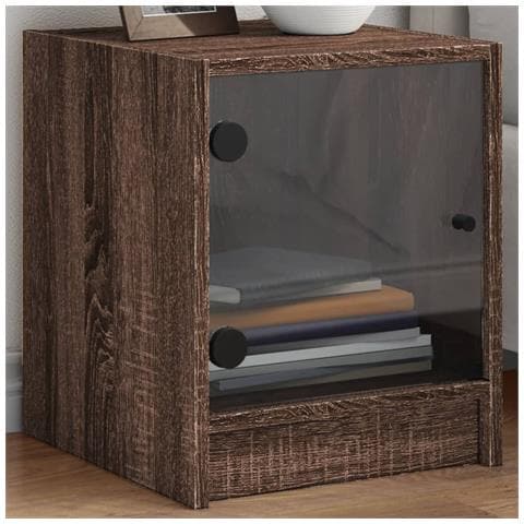 Comodino Con Anta In Vetro Rovere Marrone 35x37x42 Cm - Foto 1