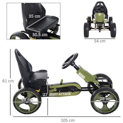 Go Kart a Pedali per Bambini da 3-6 Anni con Sedile Regolabile e Freno a Mano, Verde - Foto 2