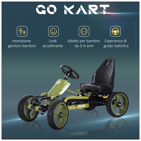 Go Kart a Pedali per Bambini da 3-6 Anni con Sedile Regolabile e Freno a Mano, Verde - Foto 6
