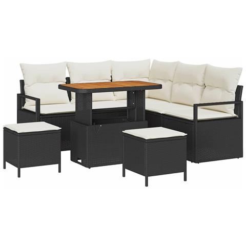 Set Divano da Giardino di 8 Pezzi con Cuscini in Rattan Polimerico Nero Acacia, Divano da Giardino per 2 Persone con Cuscini in Rattan Polimerico Nero, Set da Pranzo da Giardino di 3 Pezzi con Cuscini in Rattan Polimerico Nero Acacia - Foto 1