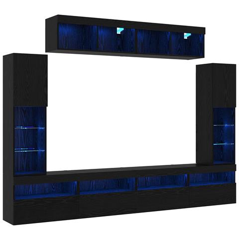 Set di Unità TV da Muro 8 Pezzi con LED Quercia Nera Legno Ingegnerizzato - Foto 1
