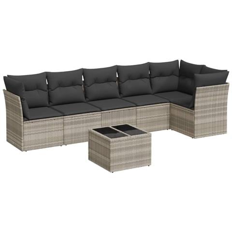 Set Divani da Giardino 7pz con Cuscini Grigio Chiaro Polyrattan - Foto 1
