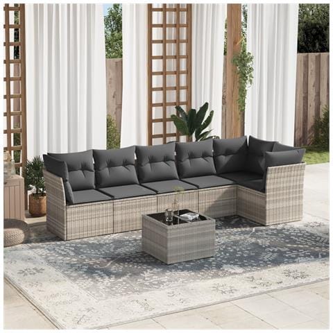 Set Divani da Giardino 7pz con Cuscini Grigio Chiaro Polyrattan - Foto 2