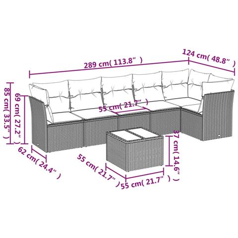 Set Divani da Giardino 7pz con Cuscini Grigio Chiaro Polyrattan - Foto 3