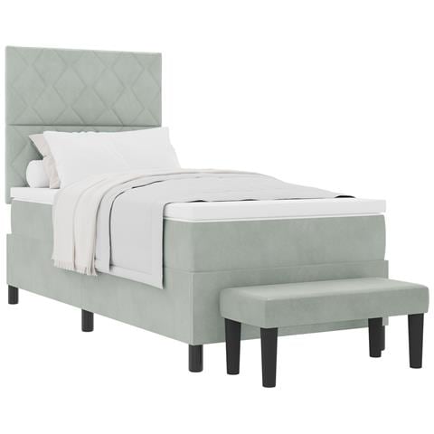 Letto con Box Spring, Materasso e Panca Grigio Chiaro 100x200 cm in Velluto - Foto 1