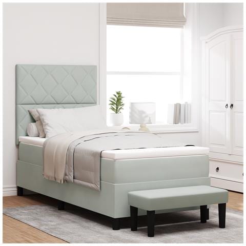 Letto con Box Spring, Materasso e Panca Grigio Chiaro 100x200 cm in Velluto - Foto 2