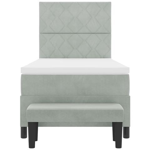 Letto con Box Spring, Materasso e Panca Grigio Chiaro 100x200 cm in Velluto - Foto 9