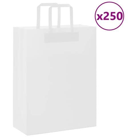 Sacchetti di Carta 250 pz con Manici Bianchi 26x12x35 cm - Foto 1