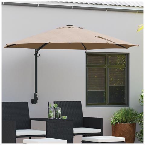Ombrellone da Giardino Montato a Muro con LED Tortora 248 cm - Foto 2