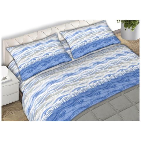 Completo Lenzuola Matrimoniale 100% Cotone Made Italy Disegno Pretty 2 Piazze Matrimoniale Azzurro - Foto 1