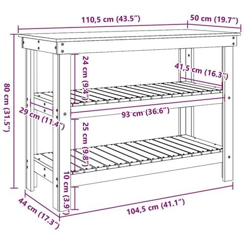 Banco da lavoro con lo scaffale Cera marrone 110.5 x 50 x 80 cm - Foto 9