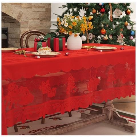 Tovaglia Natalizia In Pizzo Ricamato - Decorazione Festiva In Poliestere Red L - Foto 2