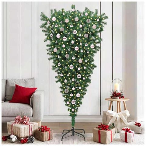 Albero di Natale artificiale preilluminao capovolto con set di palline - Foto 2
