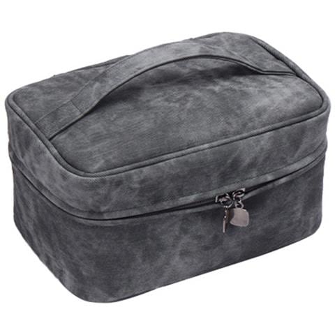 Beauty Case A Doppio Strato In Pelle Pu Grigia - Organizer Portatile Da Viaggio Per Trucco - Foto 1