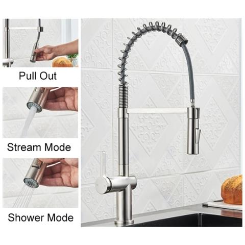 Rubinetto per lavello da cucina, Blackswan, tipo M363, modello nichel opaco, con doccia mobile a 2 modalità, misura 52 cm - Foto 2