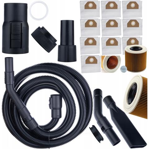 Set Di Sacchetti E Filtro Per Aspirapolvere Compatibile Con Kärcher Wd2 Wd3 - 10 Sacchetti, Filtro Lavabile, Tubo 4m, Alta Qualità - Foto 1