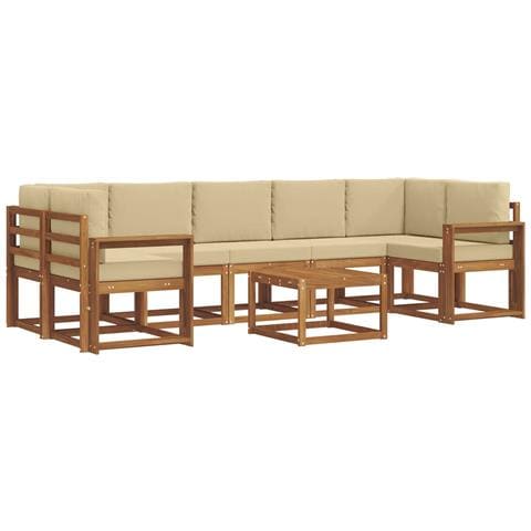 Set di divani da esterno con cuscino 8 pcs Naturale e Beige - Foto 1