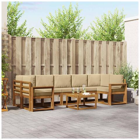 Set di divani da esterno con cuscino 8 pcs Naturale e Beige - Foto 2