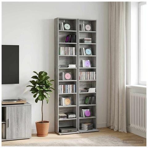 Mobile per CD 2 pz Sonoma grigio 33 x 23,5 x 175 cm - Foto 2