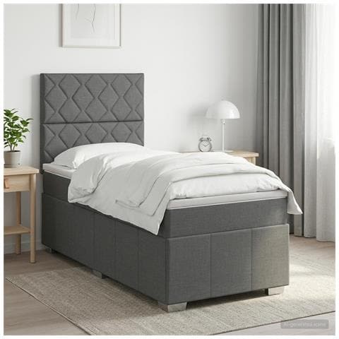Letto box spring con materasso Grigio Scuro Singolo Tessuto - Foto 2