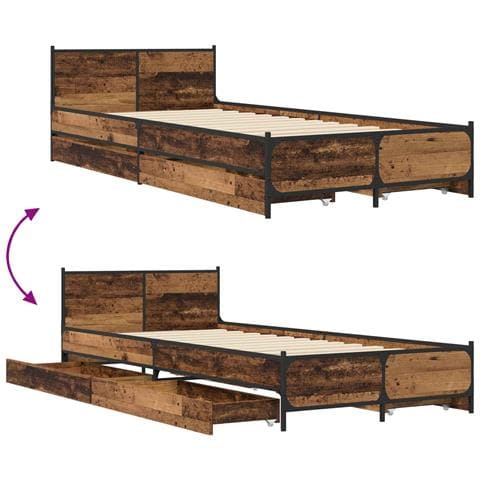 Struttura letto con testata con ruota Legno antico 80 x 200 cm - Foto 2