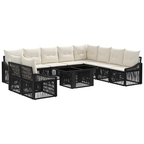 Set Divano da Giardino 11 pz Nero e Bianco Crema polyrattan - Foto 1