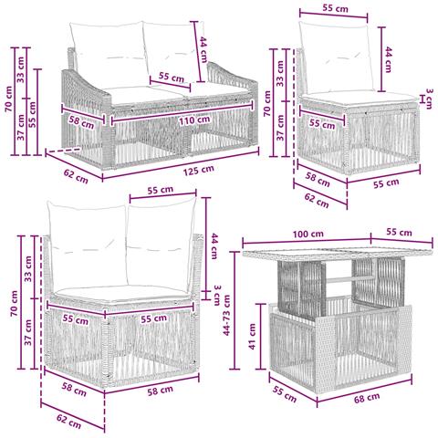 Set Divano da Giardino 11 pz Nero e Bianco Crema polyrattan - Foto 10