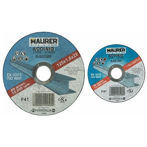 Mola Abrasiva per Taglio Ferro Misura 115X1,6 mm Foro 22,23 mm Maurer Plus - Foto 1