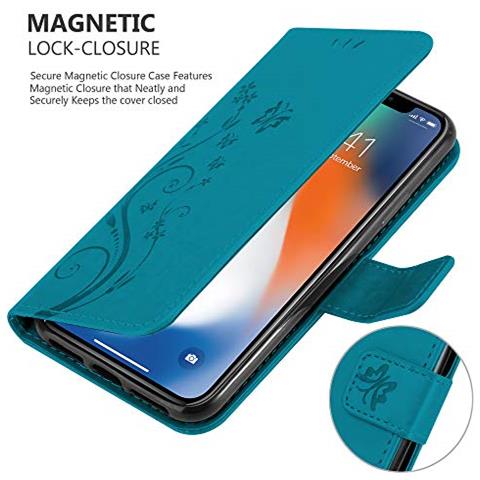 Cadorabo Custodia Compatibile Con Apple Iphone Xs Max In Blu Fiore - Coperchio Protettivo In Design Floreale Con Chiusura Magnetica, Funzione Stand E Slot Per Carte - Foto 2